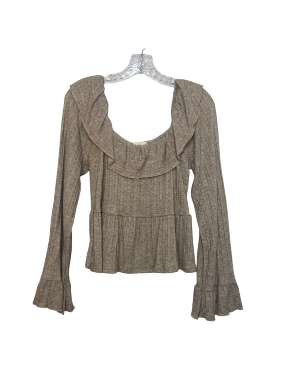 Peach Love California Ruffle Knit Sweater Top Womens Medium Tan New WOT